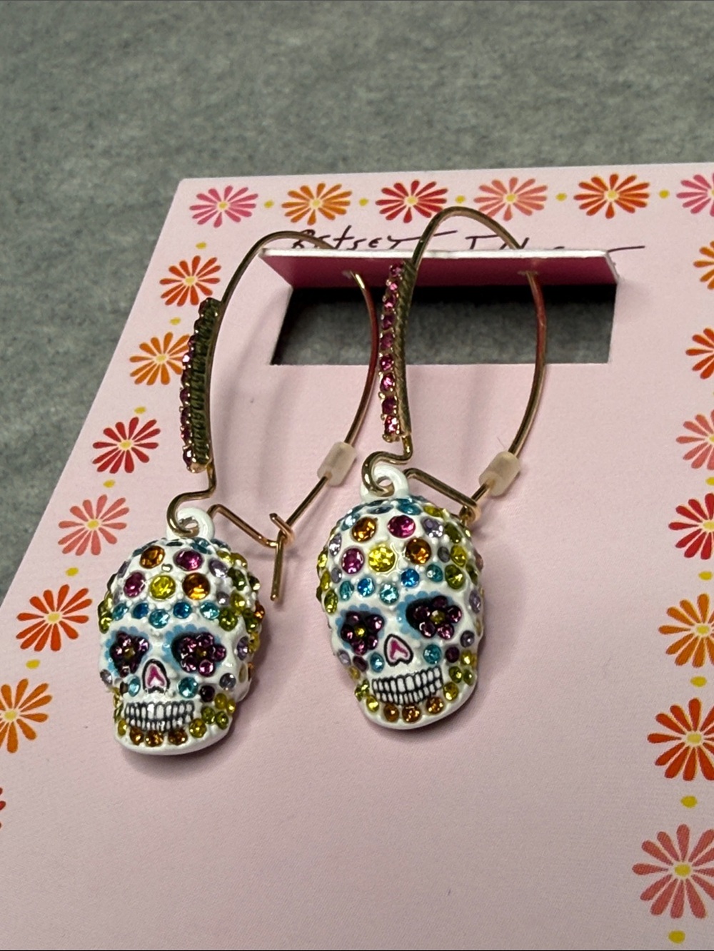 NWT Betsey Johnson Sugar Skull Drop Earrings